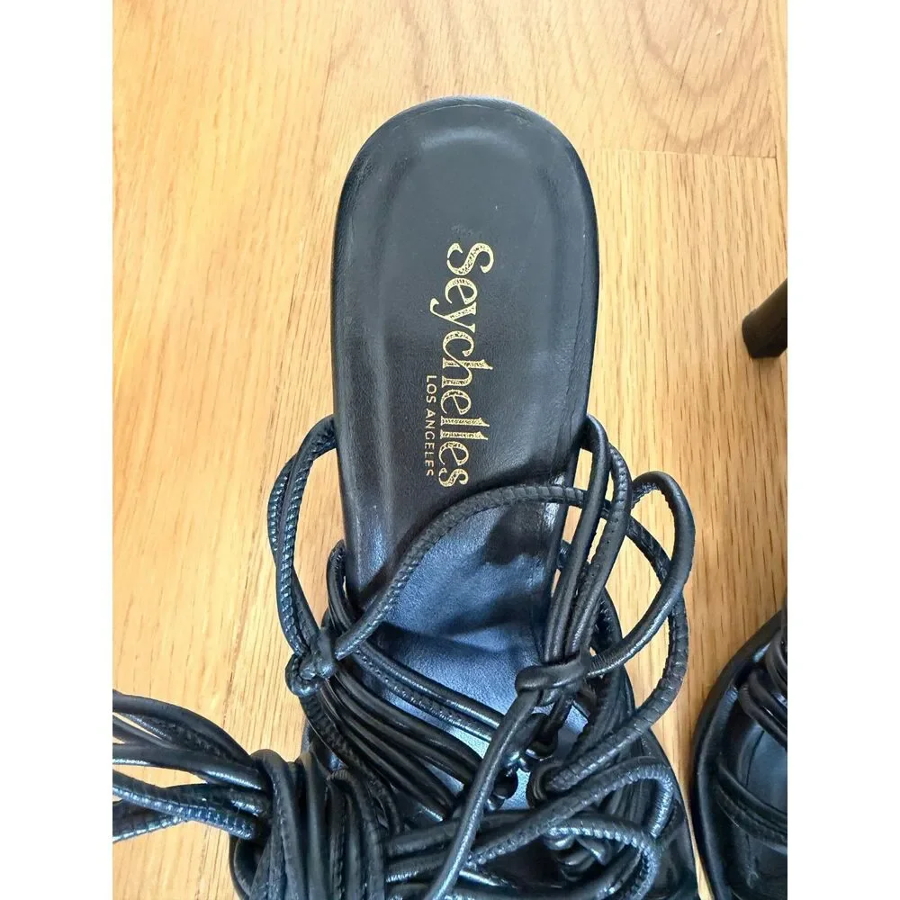 Seychelles Te Amo Black Leather Ankle Wrap Sandals Size 6.5 NWOB